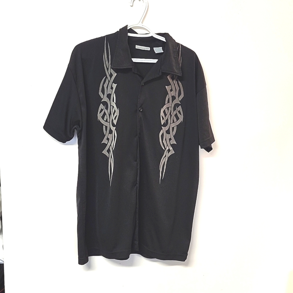 Request Mens Tribal Design Black Short Sleeved Casual Shirt.